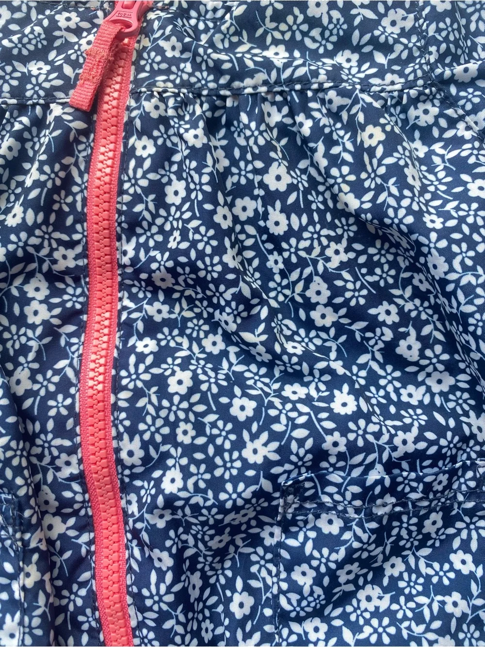 Carter's Baby 6m Navy Blue and White Floral Hooded Raincoat with Pink Zipper